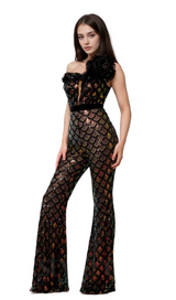 Mermaid Scale Floral One-Shoulder Sequin Jumpsuit