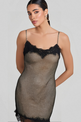 LACE PATCHWORK HOLLOW DIAMOND MINI DRESS