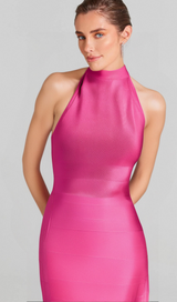 HALTER MAXI BANDAGE FISHTAIL DRESS IN PINK