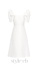 BOW-EMBELLISHED MIDI DRESS IN WHITE