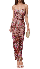 arabela CHACHI RED STRAPLESS FLOWER EMBROIDERY MAXI DRESS