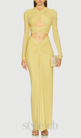cut out bodycon bandage maxi dress in yellow