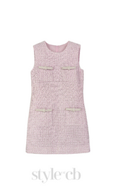 boucle pearl trim mini dress in pink