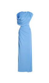 CASI SIDE-SLIT DRAPED JERSEY GOWN IN BLUE