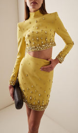 Crystal-Embellished Suit Set In Yellow