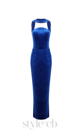 josephine off-shoulder velvet sash gown in blue