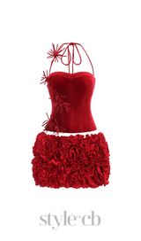 Corset Floral Two Piece Set Mini Dress In Red