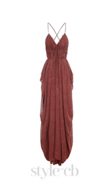 sally pleated midi dress in rust red