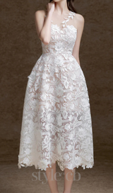 erica floral lace midi dress in white