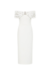 beulah Off-shoulder beaded diamond midi dress in white
