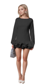 Elodie bubble-skirt mini dress in Black