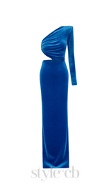 Gianni One Shoulder Velvet Cutout Maxi Dress