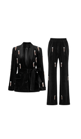 apphia Velvet Diamond embellished blazer 2 Piece in black