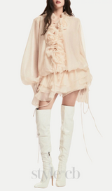 Jaketta Flower Ruffle Mini Dress In Beige