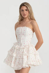 martha Ruffle printed strapless Mini Dress in pink