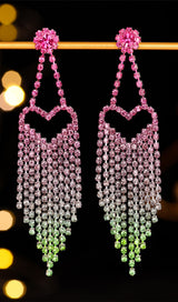 Demetra Rhinestone Heart Tassel Earrings