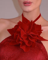 ursula 3d flower sequin halter maxi dress in red