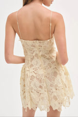 Lace hollow Sleeveless Mini Dress in yellow