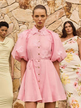 elvira 3D-Petal Belted Mini Shirt Dress in Pink