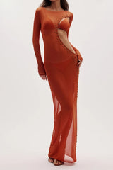 tiffany bikini Beading maxi dress set in orange