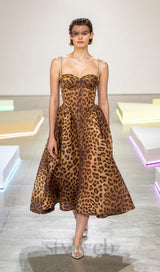 Animal Print Crystal Bustier A Line Midi Dress