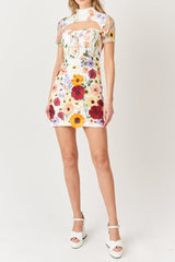 SHORT SLEEVED FLORAL PRINTED MINI DRESS