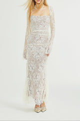 Valérie white floral lace mesh maxi dress