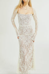 Valérie white floral lace mesh maxi dress