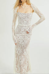 Valérie white floral lace mesh maxi dress