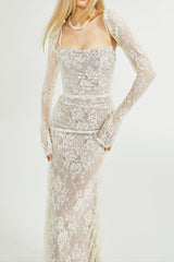 Valérie white floral lace mesh maxi dress