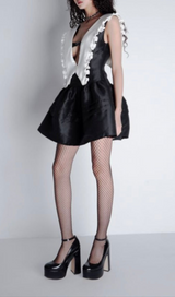 V-NECK CUTOUT RUFFLES MINI DRESS