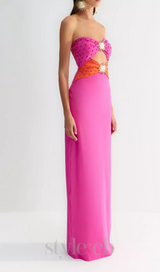 OFF-SHOULDER CRYSTAL CUTOUT BANDAGE DRESS