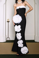 Makala 3d Flower Fishtail Maxi Bandage Dress in black