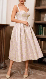 BUSTIER A LINE MIDI DRESS IN PINK