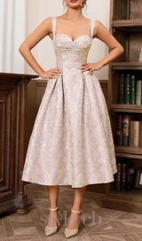 BUSTIER A LINE MIDI DRESS IN PINK