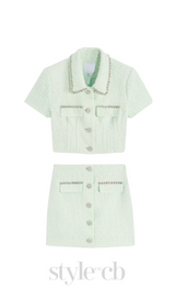 CRYSTAL EMBELLISHED TWEED SKIRT SET