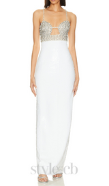 HAND BEADED SEQUIN GOWN