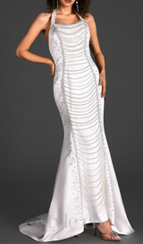 HALTER SATIN PEARL MERMAID DRESS