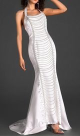 HALTER SATIN PEARL MERMAID DRESS