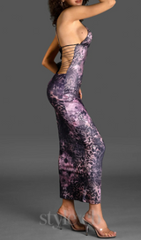 SPAGHETTI LEOPARD PRINT BACKLESS DRESS IN PURPLE