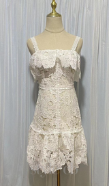 WHITE SPAGHETTI STRAP LACE MINI A-LINE DRESS
