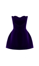 OFF SHOULDER HEART VELVET MINI DRESS