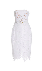 OFF-SHOULDER WHITE FLORAL LACE MIDI DRESS