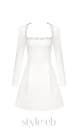 JEWEL-EMBELLISHED TRIM MINI DRESS IN WHITE