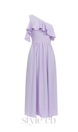 ONE SHOULDER RUFFLE TRIM DRESS IN PURPLE