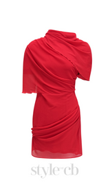 CLARABELLE RUCHED DRAPED MINI DRESS IN RED