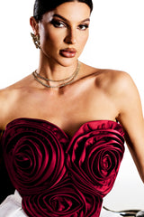 Neela 3d Flower Strapless Waist Mini Dress