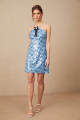 Victoire blue halterneck sequined mini dress