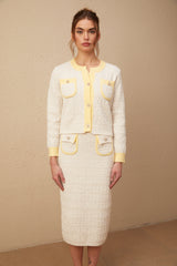 Jessie white textured knit cardigan & skirt matching set