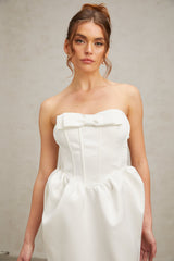 josephine bow satin strapless maxi dress in white